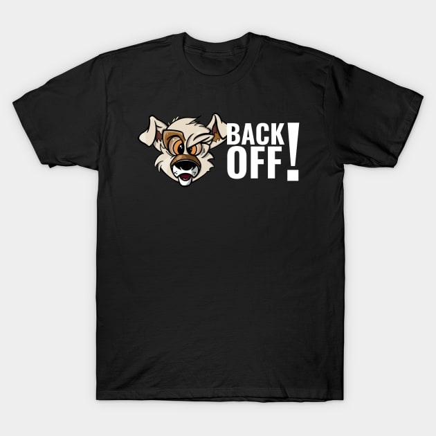 Karate Dog Back Off (Side Text in white) T-Shirt by Purple Canvas Studio